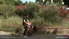 Play Spanish beauty Sara May gets bound in ropes and humiliated in public as she's dominated and fucked hard in a hardcore outdoor group scene